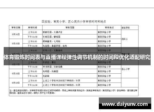 体育锻炼时间表与直播课程弹性调节机制的时间段优化适配研究
