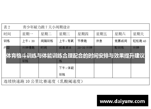 体育格斗训练与体能训练合理配合的时间安排与效果提升建议